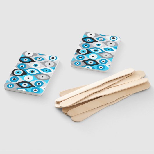 Grieks Oogpatroon Blauwte en grijswaarden Handwaaier (Niet-gemonteerd)