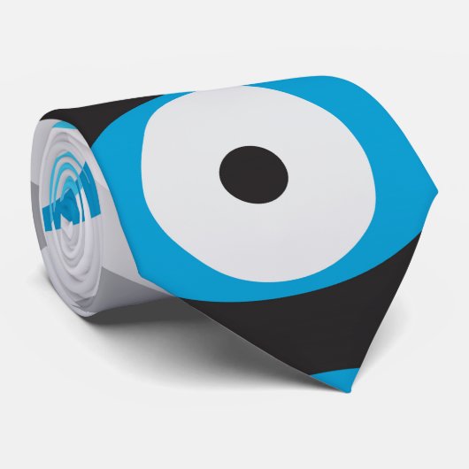 Grieks Oogpatroon Blauwte en grijswaarden Stropdas (Opgerold)