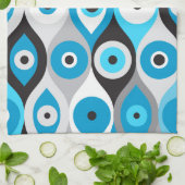 Grieks Oogpatroon Blauwte en grijswaarden Theedoek (Gevouwen)