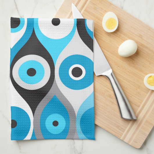 Grieks Oogpatroon Blauwte en grijswaarden Theedoek (Quarter Fold)