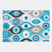 Grieks Oogpatroon Blauwte en grijswaarden Theedoek (Horizontaal)
