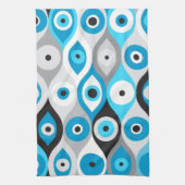 Grieks Oogpatroon Blauwte en grijswaarden Theedoek (Verticaal)