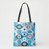 Grieks Oogpatroon Blauwte en grijswaarden Tote Bag (Voorkant)