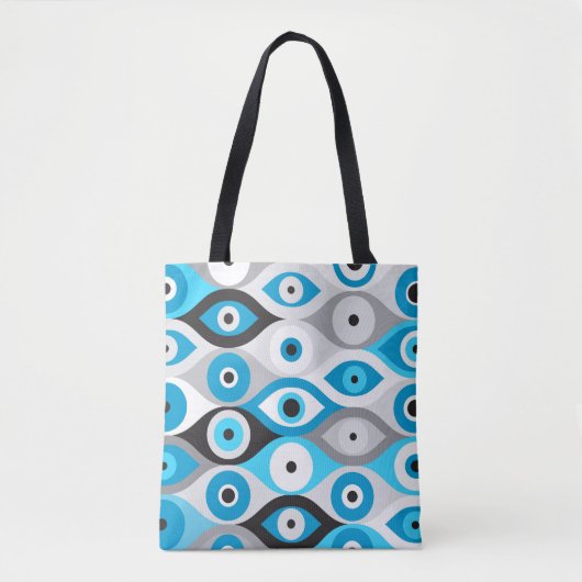 Grieks Oogpatroon Blauwte en grijswaarden Tote Bag (Voorkant)