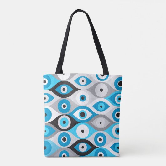 Grieks Oogpatroon Blauwte en grijswaarden Tote Bag (Achterkant)