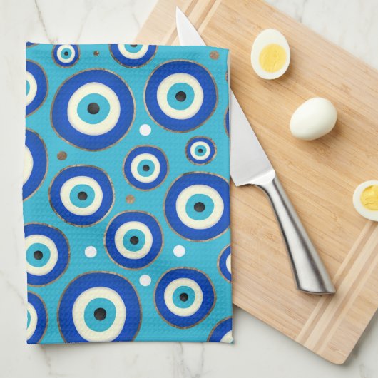 Grieks Oogpatroon met gouden accenten Theedoek (Quarter Fold)