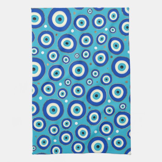 Grieks Oogpatroon met gouden accenten Theedoek (Verticaal)