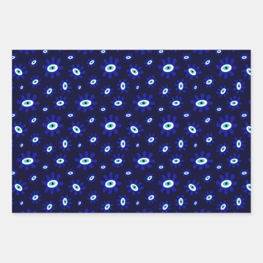 Grieks Oogsymbool Blauw en Wit Patroon Inpakpapier Vel (Voorkant 3)