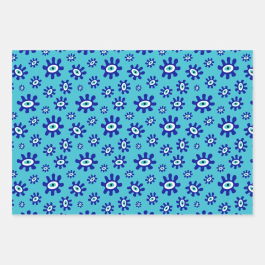 Grieks Oogsymbool Blauw en Wit Patroon Inpakpapier Vel (Voorkant 2)