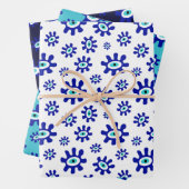 Grieks Oogsymbool Blauw en Wit Patroon Inpakpapier Vel (In situ)
