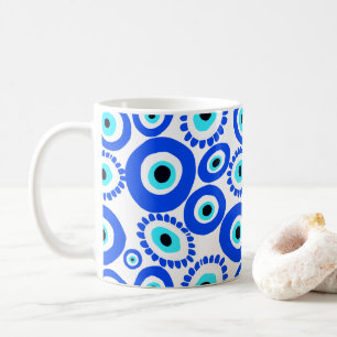 Grieks Oogsymbool Blauw en Wit Patroon Koffiemok