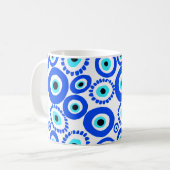 Grieks Oogsymbool Blauw en Wit Patroon Koffiemok (Voorkant links)