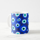 Grieks Oogsymbool Blauw en Wit Patroon Koffiemok (Voorkant links)