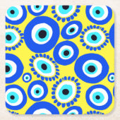 Grieks Oogsymbool Blauw Geel en Wit Patroon Kartonnen Onderzetters (Voorkant)