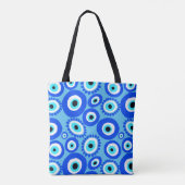 Grieks Oogsymbool Blauw Wit Modern Patroon Tote Bag (Achterkant)