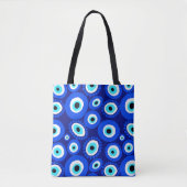 Grieks oogsymbool blauw wit patroon tote bag (Voorkant)