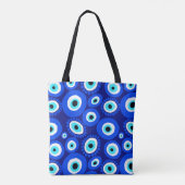 Grieks oogsymbool blauw wit patroon tote bag (Achterkant)