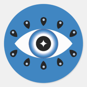 Grieks Oraal Oogblauw Zwart wit Ronde Sticker