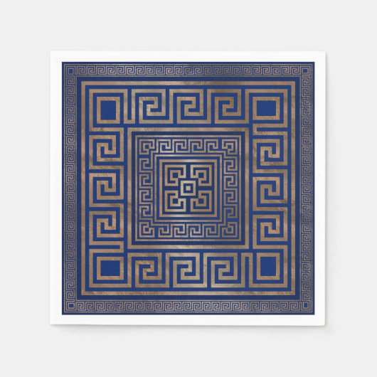 Grieks Ornament - Grieks Meander - goud op blauw Servet (Voorkant)