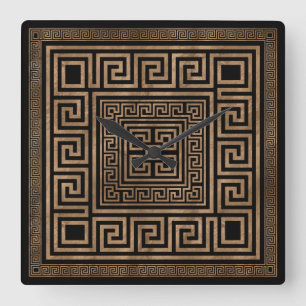 Grieks Ornament - Grieks Meander - zwart goud Vierkante Klok