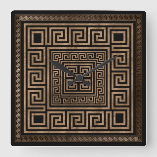 Grieks Ornament - Grieks Meander - zwart goud Vierkante Klok (Voorkant)
