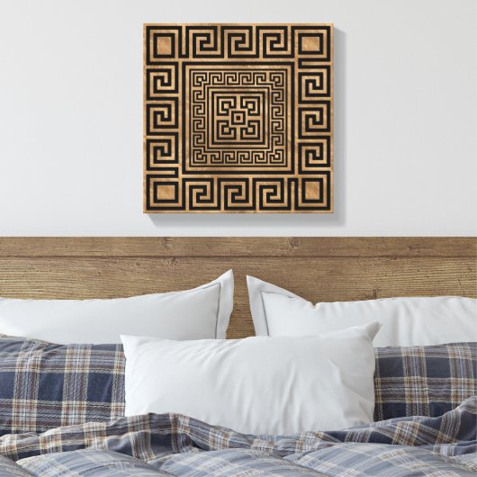Grieks Ornament - Grieks Meander - zwart op goud Canvas Afdruk (Insitu (Slaapkamer))