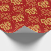 Grieks Ornament Lijst Gouden Drakenpatroon Rood Cadeaupapier (Hoek)