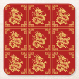 Grieks Ornament Lijst Gouden Drakenpatroon Rood Kartonnen Onderzetters