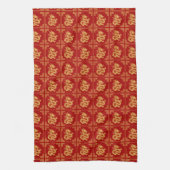 Grieks Ornament Lijst Gouden Drakenpatroon Rood Theedoek (Verticaal)