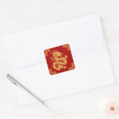 Grieks Ornament Lijst Gouden Drakenpatroon Rood Vierkante Sticker (Envelop)