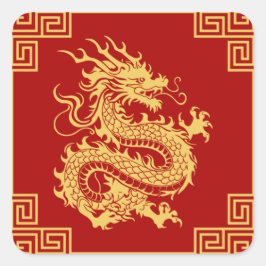 Grieks Ornament Lijst Gouden Drakenpatroon Rood Vierkante Sticker