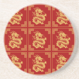 Grieks Ornament Lijst Gouden Drakenpatroon Rood Zandsteen Onderzetter