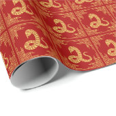 Grieks Ornament Lijst Gouden Slang Patroon Rood Cadeaupapier (Rol Hoek)
