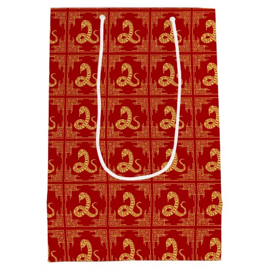 Grieks Ornament Lijst Gouden Slang Patroon Rood Medium Cadeauzakje (Achterkant)