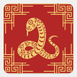 Grieks Ornament Lijst Gouden Slang Patroon Rood Vierkante Sticker