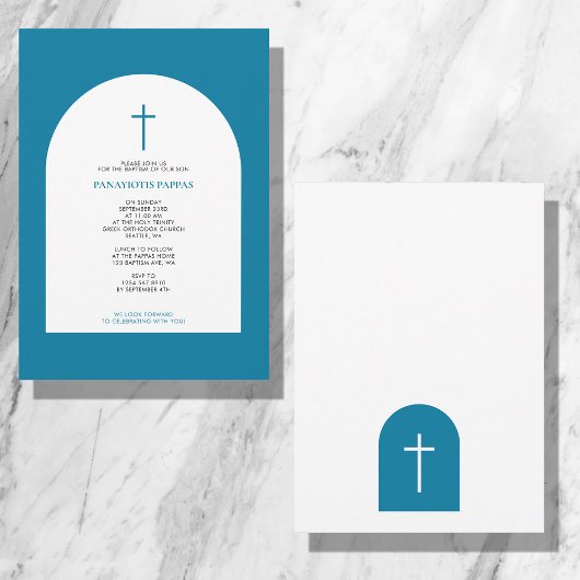 Grieks-orthodox Christening Baptism Boy Blue Arch Kaart