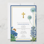 Grieks-orthodox Christening Baptism Boy Blue Flora Kaart (Voorkant)