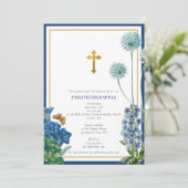 Grieks-orthodox Christening Baptism Boy Blue Flora Kaart (Staand voorkant)