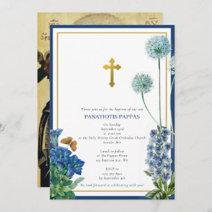 Grieks-orthodox Christening Baptism Boy Blue Flora Kaart