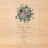 Grieks-orthodox Christening Baptisme Olijven Foto Acryl Uitnodigingen (Voorkant)