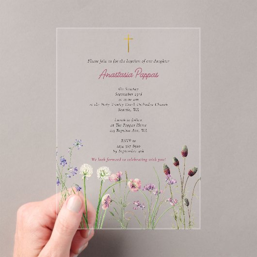 Grieks orthodox doop doop meisje wilde bloem acryl uitnodigingen (Insitu (Draagbaar))