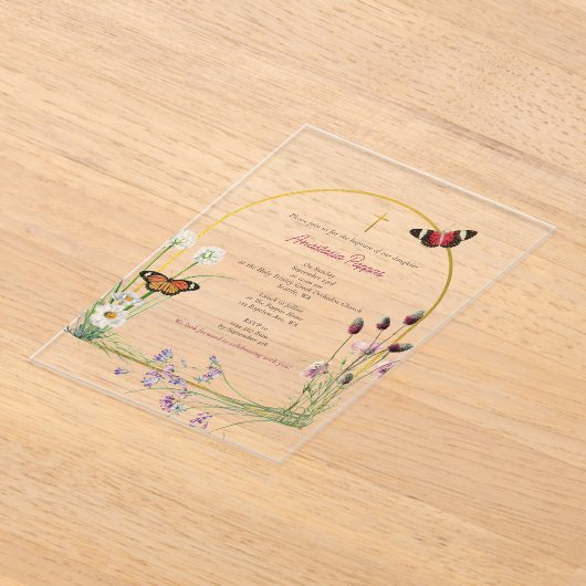 Grieks orthodox doop doop meisje wilde bloem acryl uitnodigingen (Laagn)