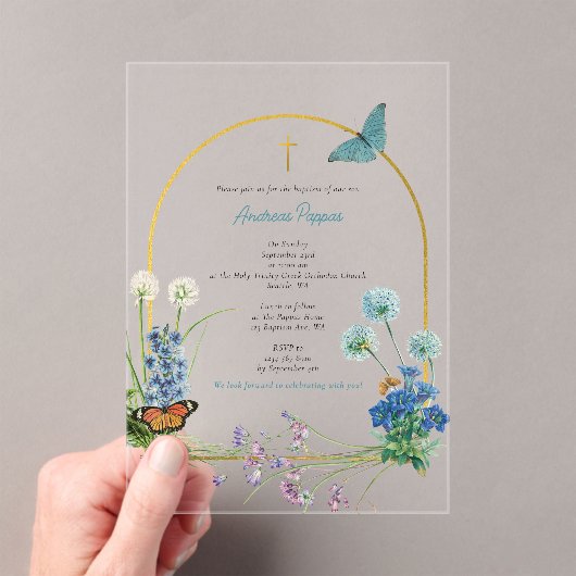 Grieks-orthodox doopdoop Jongen Wildbloem Acryl Uitnodigingen (Insitu (Draagbaar))