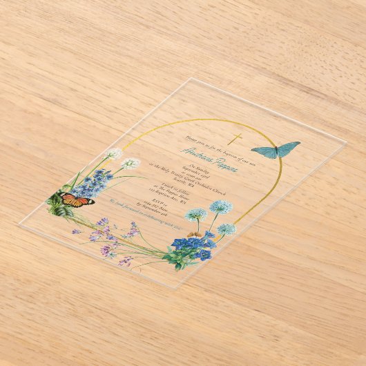 Grieks-orthodox doopdoop Jongen Wildbloem Acryl Uitnodigingen (Laagn)