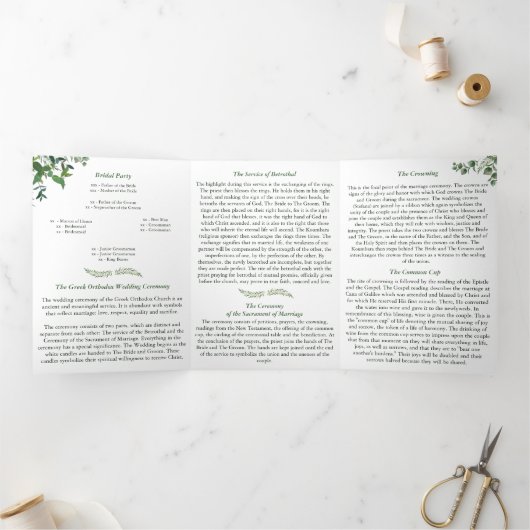 Grieks-orthodox huwelijksprogramma drievoudig drieluik uitnodiging (Binnen)
