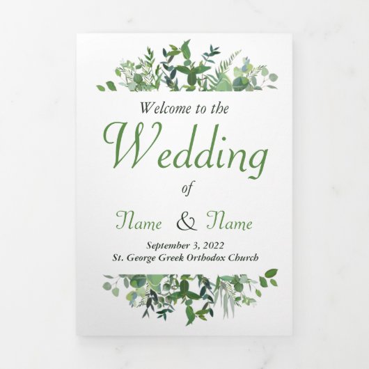 Grieks-orthodox huwelijksprogramma drievoudig drieluik uitnodiging (Cover)