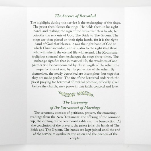 Grieks-orthodox huwelijksprogramma drievoudig drieluik uitnodiging (Binnenkant midden)