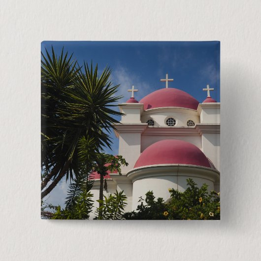 Grieks-orthodox klooster vierkante button 5,1 cm (Voorkant)