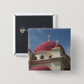 Grieks-orthodox klooster vierkante button 5,1 cm (Voorkant /achterkant)