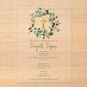 Grieks-orthodoxe Christening Baptisme Olijfgroen Acryl Uitnodigingen (Voorkant)